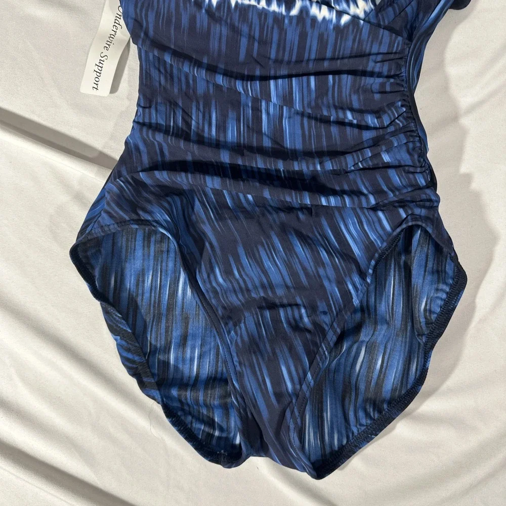 NEW $166 Miraclesuit [ 10 US ] Indigo Go Escape One‎ Piece Swimsuit Blue #7039
